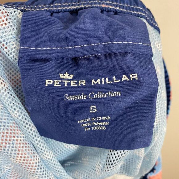 Peter Millar Men’s Size Small Hawaiian Swim Trunks Blue Patterned Board Shorts - Picture 7 of 7
